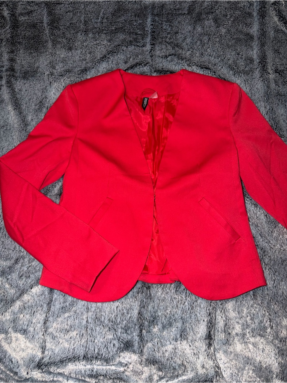 H&M Bright Red Collarless Open-Front Blazer